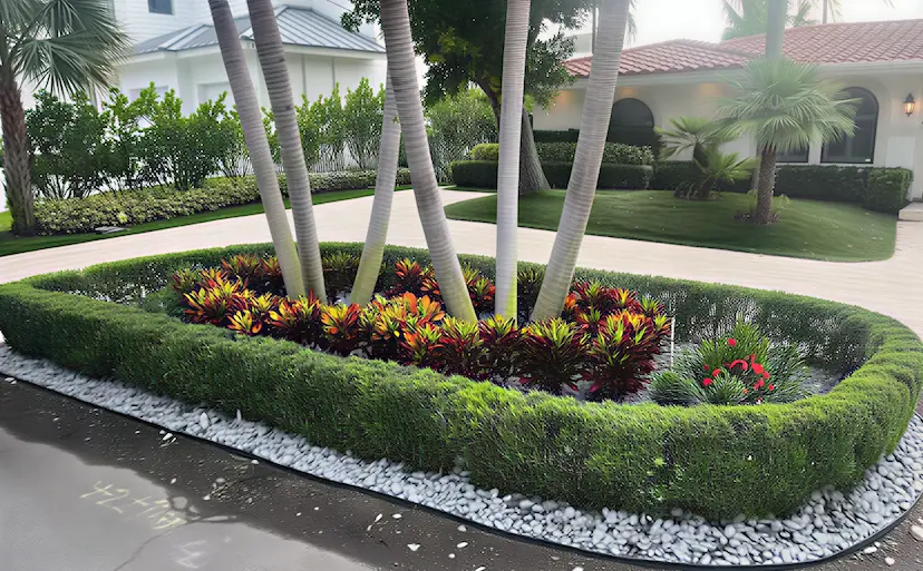 Beautiful landscaping project featuring colorful plants, decorative elements, and modern design